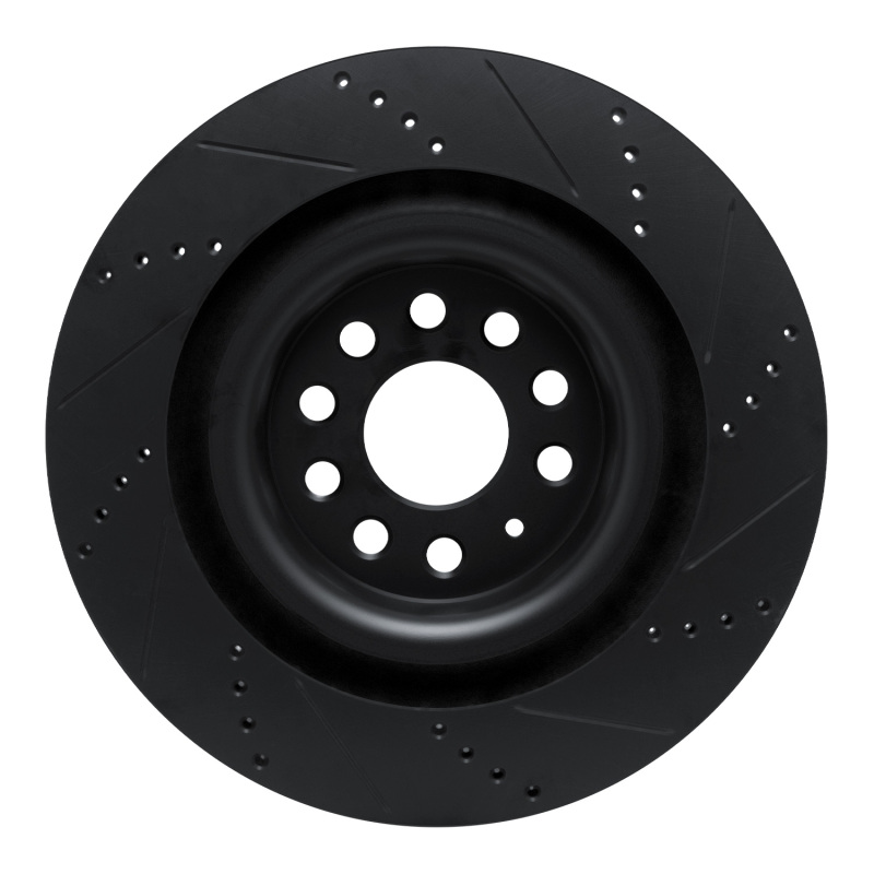 Tesla Model X Brake Rotor (1) - Rear Left - R1 Concepts - Drilled & Slotted - Black - `12-`21